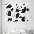 Zoo Tapestry Drawing of Baby Pandas Milk Bottle Fly Cute Adorable Animal Figures Child Mammal Wall Hanging for Bedroom Living Room Dorm Decor 80W X 60L Inches Black and White by Ambesonne
