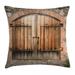 Rustic Throw Pillow Cushion Cover Wooden Door of a Stone House with Wrought Iron Elements Tuscany Architecture Photo Decorative Square Accent Pillow Case 24 X 24 Inches Brown Grey by Ambesonne