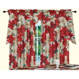 Violet Linen European Christmas Poinsettia Floral Design 60 Curtain Valance and Tier Set (Set of 3)