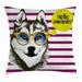 Alaskan Malamute Throw Pillow Cushion Cover Purple Stripes with Husky Sketch Yellow Hipster Glasses Hello Summer Quote Decorative Square Accent Pillow Case 24 X 24 Inches Multicolor by Ambesonne