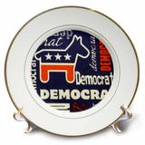 3dRose Red White Blue Democrat Porcelain Plate 8-inch