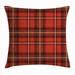 Red Plaid Throw Pillow Cushion Cover Traditional European Culture Inspired Geometric Elements Angled Lines Squares Decorative Square Accent Pillow Case 24 X 24 Inches Multicolor by Ambesonne