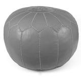 Ikram Design Stuffed Grey Moroccan Leather Pouf Ottoman 20 Diameter and 13 Height