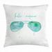 Hello Summer Throw Pillow Cushion Cover Image of Watercolor Style Sunglasses and Motivational Phrase and Speckles Decorative Square Accent Pillow Case 24 X 24 Inches Sky Blue Green by Ambesonne