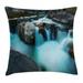 Landscape Throw Pillow Cushion Cover Waterfall Basalt Rocks Rural Scenery National Park Nature Woods Photo Decorative Square Accent Pillow Case 18 X 18 Inches Sky Blue Grey Green by Ambesonne