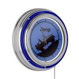 Neon Wall Clock-Jeep Blue Silhouette Double Rung Analog Clock with Pull Chain-Pub Garage or Man Cave Accessories (Blue)