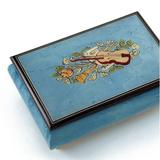 Gorgeous Handcrafted 30 Note Light Blue Musical Instrument Theme Wood Inlay Music Box - Tristesse