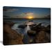 DESIGN ART Rocky Sydney Beach at Sunset - Seashore Canvas Wall Artwork Print 40 in. wide x 30 in. high