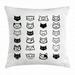 Cat Lover Throw Pillow Cushion Cover Cartoon Style Collection of Cat Heads Illustration in Black and White Feline Decorative Square Accent Pillow Case 16 X 16 Inches Black White by Ambesonne