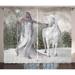 Horse Curtains 2 Panels Set Mace Holding White Haired Elf Girl Walking Barefoot in Snow Forest with Horse Window Drapes for Living Room Bedroom 108W X 108L Inches Coconut and Dust by Ambesonne