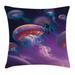 Fantasy Art House Decor Throw Pillow Cushion Cover Diver with Giant Jellyfish Magical Underwater World Artisan Image Decorative Square Accent Pillow Case 18 X 18 Inches Purple Blue by Ambesonne