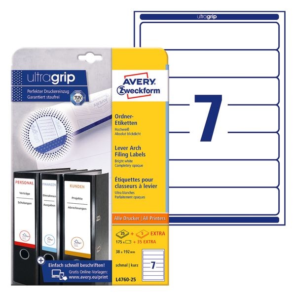 Avery Zweckform 20% AKTION: farbige Ordnerrücken-Etiketten für schmale Ordner zum Vorteilspreis weiß, 5 cm Image