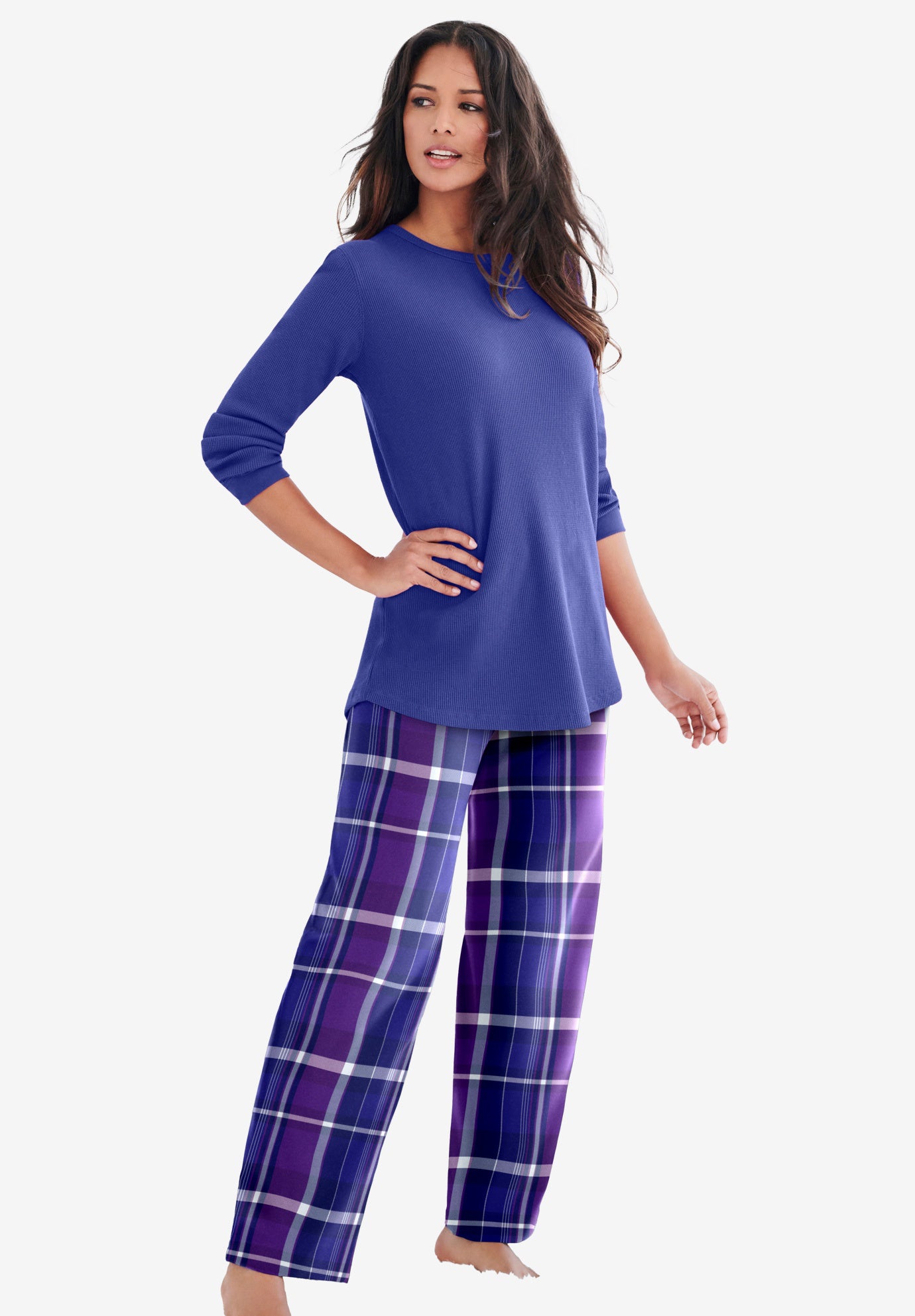 Plus Size Women's Thermal PJ Set by Only Necessities in Multi Plaid (Size 38/40) Pajamas