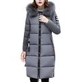 Women's Coat with Fur Hood Thicker Winter Slim Lammy Jacket Long Parka Puffer Jacket Outdoor Warm Coat Elegant Cardigans (Color : Gray, Size : M)
