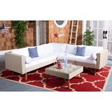 George Oliver Chicago Outdoor 4 Piece Sectional Seating Group w/ Cushions Synthetic Wicker/All - Weather Wicker/Wicker/Rattan in Brown | Wayfair