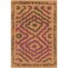 Green/Orange 132 x 96 x 0.39 in Indoor Area Rug - Dakota Fields Sala Geometric Handwoven Wool Orange/Green/Pink Area Rug Wool | Wayfair