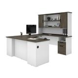 Norma 71W U or L-Shaped Executive Desk with Hutch in walnut grey & white - Bestar 181852-000035