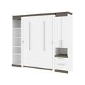 Orion 98W Full Murphy Bed with Narrow Storage Solutions (99W) in white & walnut grey - Bestar 116861-000017