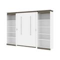 Orion 118W Full Murphy Bed with 2 Shelving Units (119W) in white & walnut grey - Bestar 116896-000017