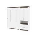 Orion Full Murphy Bed and Storage Cabinet with Pull-Out Shelf (89W) in white & walnut grey - Bestar 116898-000017