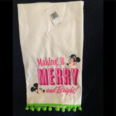 Disney Holiday | Mickey & Minnie Making It Merry & Bright Tea Towel | Color: Pink/White | Size: Os