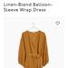 Madewell Dresses | Linen-Blend Balloon-Sleeve Wrap Dress (Madewell) | Color: Tan/Yellow | Size: L