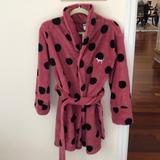 Pink Victoria's Secret Intimates & Sleepwear | Cozy Pink Pink & Black Polka Dot Robe | Color: Black/Pink | Size: S