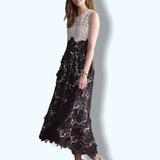 Anthropologie Dresses | New Hunter Bell X Anthropologie Snow Bell 2 / Xs Black White Lace Midi Gown | Color: Black/White | Size: 2