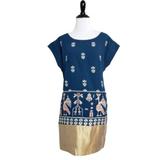 Anthropologie Dresses | Floreat By Anthro Avian Myth Tribal Print Shift Dress 0 | Color: Blue/Gold | Size: 0