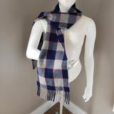 J. Crew Accessories | J Crew Blue Gray Red Fringe Wool Plaid Scarf | Color: Blue/Gray | Size: Os