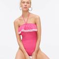 J. Crew Swim | J.Crew Ruffle Bandeau One-Piece Pink Swimsuit | Color: Pink/White | Size: 12