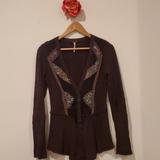 Anthropologie Sweaters | Free People Sequin Lace Boho Medium Cardi Sweater | Color: Brown | Size: M