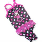 Disney Swim | Disney Minnie Mouse Pink Polka Dot Swimsuit 4t | Color: Black/Pink | Size: 4tg