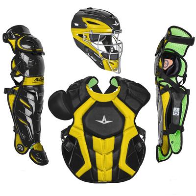 All Star S7 Axis NOCSAE Certified Adult Two Tone Baseball Catcher's Kit Black/Gold