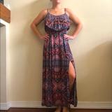 American Eagle Outfitters Dresses | American Eagle Maxi Paisley Dress With Two Slits | Color: Blue/Red | Size: S