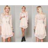 Free People Dresses | Free People Long Sleeve Blush Lace Dress | Color: Cream/Pink | Size: 4