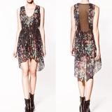 Zara Dresses | New Zara Black Floral Chiffon Hi-Low Dress | Color: Black/Red | Size: M