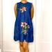 Zara Dresses | Chambray Floral Embroidered Denim Dress Size Sm | Color: Blue | Size: S