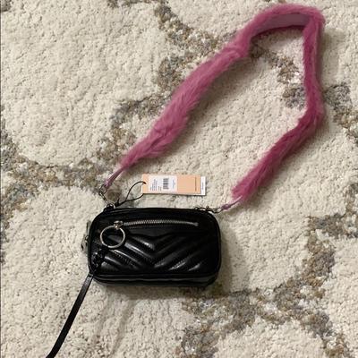 Rebecca Minkoff Bags | Leather Double Zip Crossbody Faux Fur Guitar Strap | Color: Black/Pink | Size: Os