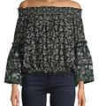 Free People Tops | Free People Moody Floral-Print Off Shoulder Top S | Color: Black/Green | Size: S