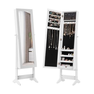 Costway Mirrored Standing Jewelry Cabinet Storage Box-White