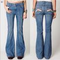 Free People Jeans | Free People Chevron Pocket Flare Bell Bottom Jeans | Color: Blue/Pink | Size: 25