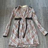 Free People Dresses | Free People L/S Brown Plaid Mini Dress, Sz 4 | Color: Brown/Cream | Size: 4