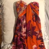 Jessica Simpson Dresses | Long Flowered Strapless Dress | Color: Orange | Size: 2