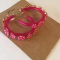 J. Crew Jewelry | J. Crew Pink Floral Hoop Earrings | Color: Gold/Pink | Size: 1.5” Diameter