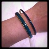 J. Crew Jewelry | J. Crew Pair (2) Of Enamel & Gold Bangle Bracelets | Color: Blue/Green | Size: Os