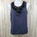 J. Crew Tops | J Crew Womens Top 2 Blue Silk Blend Beaded Ribbon Yoke Career U5 | Color: Black/Blue | Size: 2