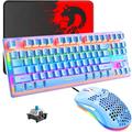 Wired Gaming Keyboard Mouse Set, Wired Mini 87 Keys Blue Switch Compact Mechanical Keyboard with 8 Rainbow Backlit Mode,29 Keys Anti-ghosting + 6400DPI Lightweight Gaming Honeycomb Mouse +Mouse Pad