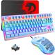 Wired Gaming Keyboard Mouse Set, Wired Mini 87 Keys Blue Switch Compact Mechanical Keyboard with 8 Rainbow Backlit Mode,29 Keys Anti-ghosting + 6400DPI Lightweight Gaming Honeycomb Mouse +Mouse Pad