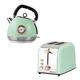 SQ Professional Breakfast Set 2pc Kettle with Rose Gold Accents & Temperature Display 2200W - 2 Slice Toaster with Rose Gold Accents, High-Lift, Wide Slots & 6 Browning Levels 900W (Green) …